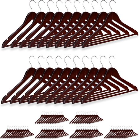 80 x Kleiderbügel Holz, Garderobenbügel, Hemden & Hosen, 360° drehbar, klassisch, Bügel HxB 23 x 44 cm, Holzbügel, braun
