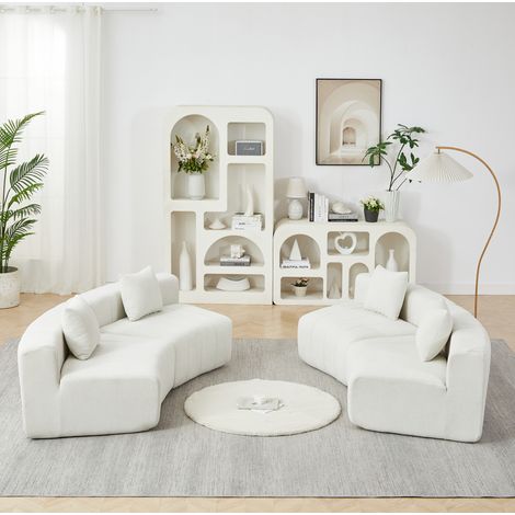Modulares Rundsofa 383,5 x 83,8 x 73,6 cm aus beiger Chenille, montagefrei – MEUBLIV (1/5)