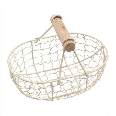 Panier à œufs ancien en fil de fer à anses ajourées, décoration de ferme, rangement de cuisine, utilisé pour conserver les œufs et les fruits (1/5)
