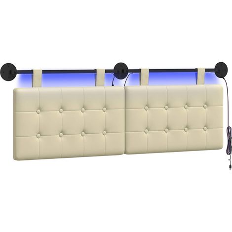 Cabecero colgante Con luz LED Crema Cuero sintético vidaXL (1/5)
