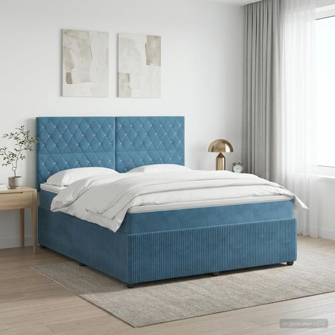vidaXL Lit boxspring avec matelas Bleu 140 x 190 cm Velours (1/5)
