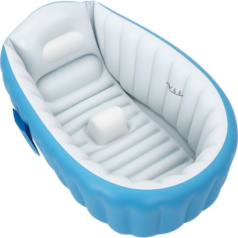【Chauffage et ventilation】Baignoire Gonflable pour Bébé, Baignoire Portable de Voyage et Bain Infantile avec Pompe à Air, Bassin de Douche Pliable Antidérapant, Mini Piscine Gonflable (Bleu) (1/5)
