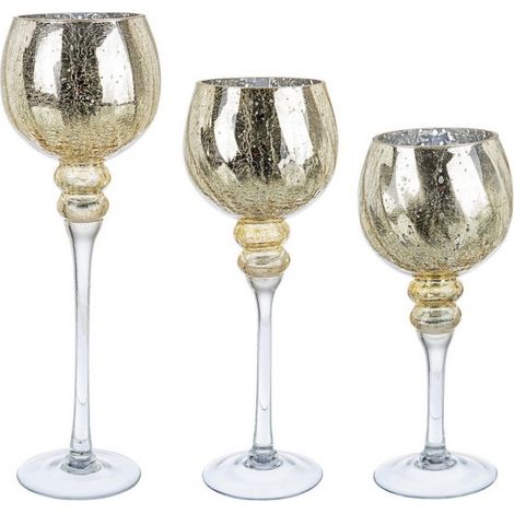 Porta candela "Creak" decorativo natalizio in Vetro color Oro Argento Set 3 (1/3)