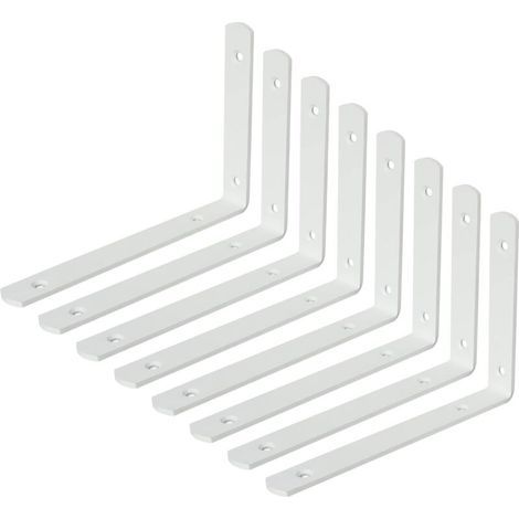 8 Pièces Supports d' Étagère Murale Robustes de 20 CM, Équerre Étagère Murale à Angle Droit de 90°, Supports d' Étagère Murale en Acier Inoxydable pour Chambre/Salle de Bain, Blanc (1/5)