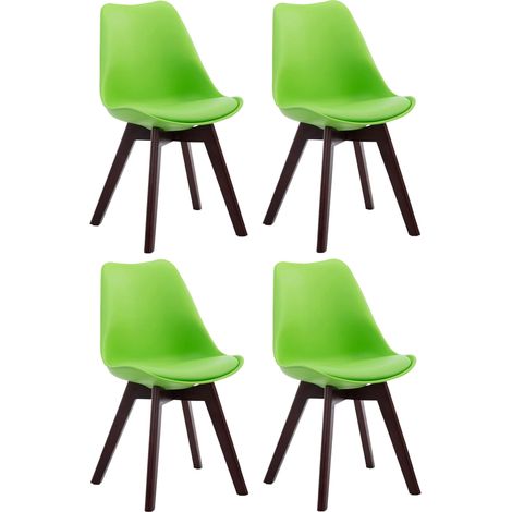 Lot de 4 chaises de salle à manger en similicuir et plastique vert et bois marron foncé style scandinave 100008813 (1/4)