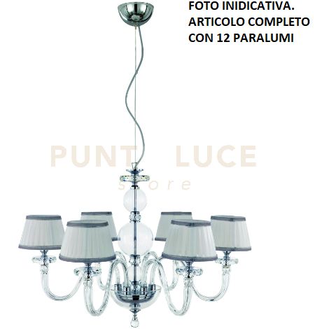LAMPADARIO BACH 12 LUCI CRISTALLO E FINITURA CROMO ATTACCO E14 CON PARALUMI