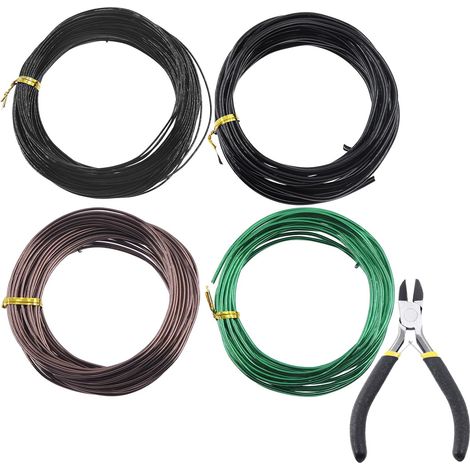 Lot de 4 rouleaux de fils pour bonsaï, 2 mm, 3 mm, 1 mm, 1,5 mm, en aluminium anodisé avec coupe-fil, pour maintenir des branches de bonsaï et de petits troncs (1/5)