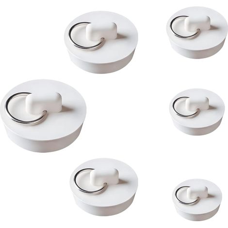 Lot de 6 bouchons de baignoire et lavabo de 6 tailles différentes, compatibles avec évier de cuisine, salle de bain, bonde, baignoire et lavabo. (1/5)