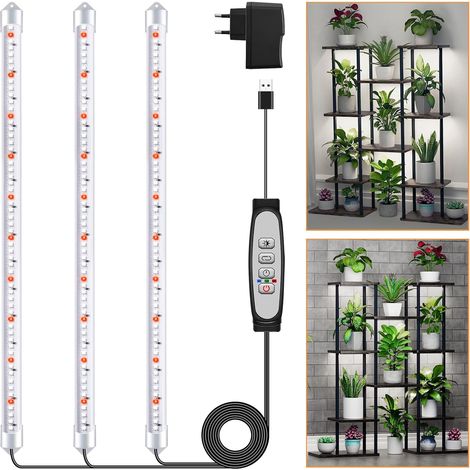 3 Barras de Luz para Cultivo de Plantas, Lámpara de Luz Solar de Espectro Completo con Temporizador 6/12/18H, 5 Niveles Regulables para Suculentas, Estante para Plantas, Bajo Armario (1/5)