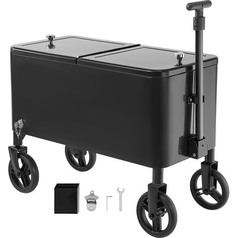 Mophorn Glacière à roulettes isotherme de 75,71 L, chariot extérieur à deux niveaux, équipée de roulettes pivotantes et d'une poignée télescopique, noir