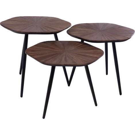 Amadeus - Lot de 3 tables basses rondes en teck et métal Ø54 cm Hexa (1/3)