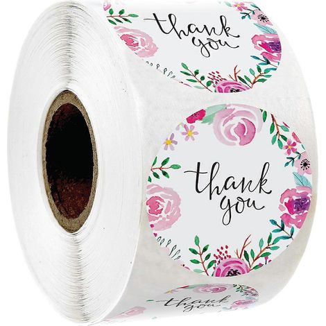 500 autocollants de remerciement de 1 pouce en rouleau  Motif floral aquarelle rose pour anniversaires, mariages, cadeaux, fêtes prénuptiales (1 rouleau). (1/4)