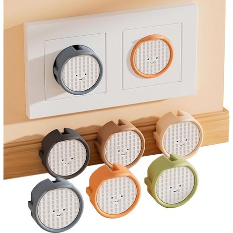 Lot de 6 cache-prises de type F avec smiley - En silicone - Protection décorative - Empêche le contact des enfants - 6 couleurs (1/5)