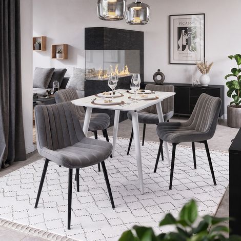 Set tavolo da pranzo Beaver, Bianco, 110 x 70 cm con 4 sedie, grigio, Vicco (1/5)