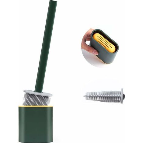 Brosse WC, Brosse de Toilette, Brosse WC Silicone, Balayette Suspendue, WC Brush, Long avec Support Hygiénique avec Base de Filtre à Eau et à Séchage Rapide (Vert) (1/5)