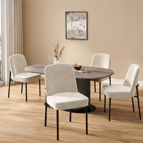 Lot de 4 chaises de salle à manger beige velours et métal noir (1/5)