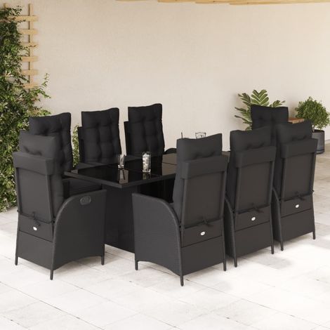 9-tlg. Garten-Essgruppe mit Kissen Schwarz Poly Rattan (1/5)