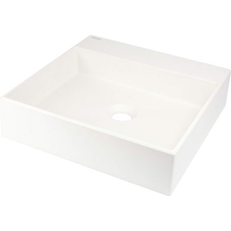 Lavabo de encimera de granito con espacio para grifería - 400 x 400 mm, alabastro CQR AU4S (1/5)
