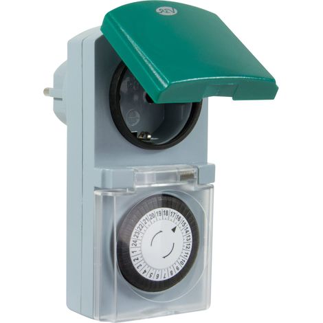 REV 0025700409 Presa con Timer Meccanico IP44 16A 3680W 48 Programmi Uso Interno Esterno colore Grigio Verde (1/4)