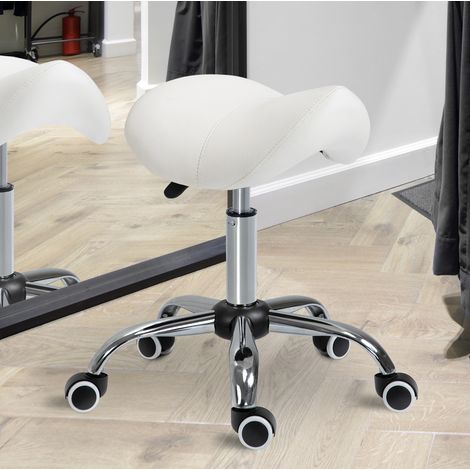 Taburete tipo silla con ruedas 52x53x49-61 cm de hierro blanco regulable para oficina – MEUBLIV (1/5)