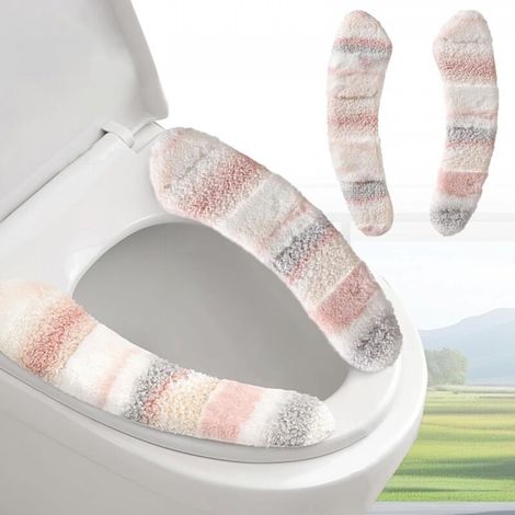 1 paire Housse de siège de toilette épaisse et chaude en peluche – Coussin lavable et réutilisable avec adhésif TPR (Rose) (1/5)