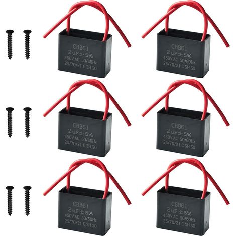 Lot de 6 Condensateurs CBB61 450V 2.0 µF AC 50/60 Hz Climatiseur Ventilateur Moteur Condensateur de Marche Démarrage pour Ventilateur de Plafond, Hotte (1/5)