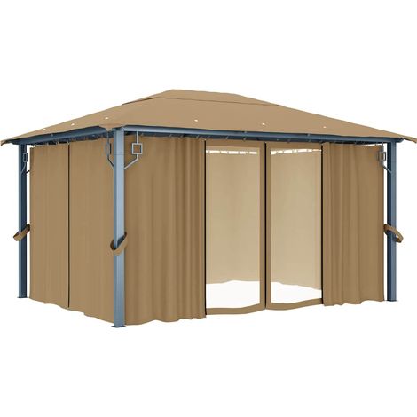 Tonnelle Barnum de Jardin, Pavillon, Pergola, Tente de jardin, avec rideau 400x300 cm Taupe Aluminium OIB3906E (1/5)