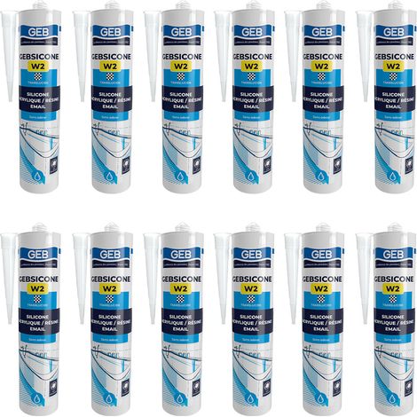 12 cartouches mastic silicone Translucide GEBSICONE W2 joints sanitaires (1/2)