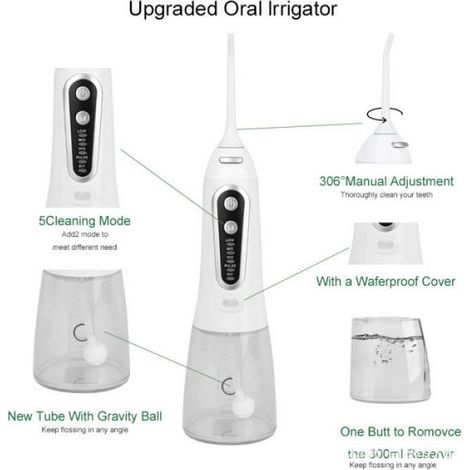 Hydropulseur jet Dentaire Portable,Irrigateur Oral Professionnel IPX7 Étanche,USB Irrigateur Professionnel Rechargeable (Blanc) (1/4)