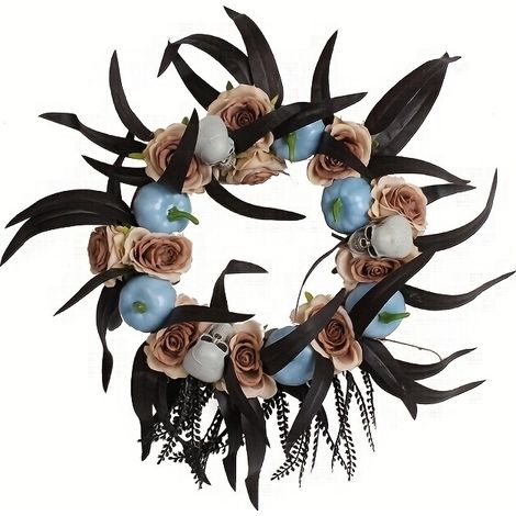Couronne de citrouilles kaki et bleues pour Halloween, décorations à suspendre à la porte, ambiance festive