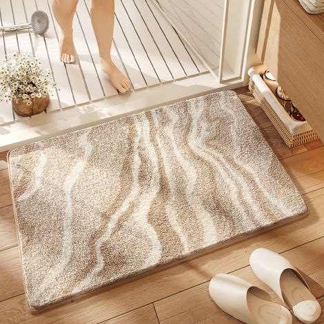 Rutschfester Badezimmerteppich, 50 x 80 cm, super saugfähig, modernes Design, maschinenwaschbar, für Badewanne, Dusche, Schlafzimmer, Beige