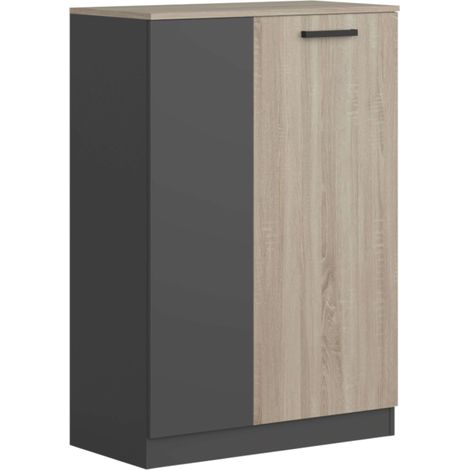 Buffet de bureau Nibis 2 portes de style industriel en chêne Sonoma et gris anthracite 80 x 116 x 40 cm