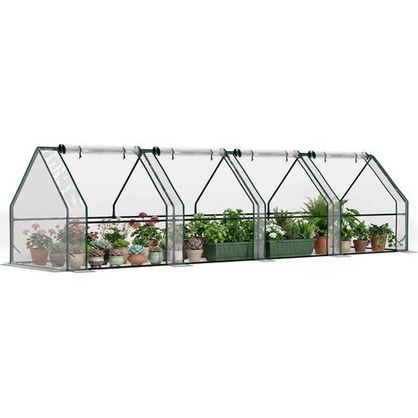 Bâche PE anti-UV pour protéger vos cultures, mini serre extérieure 360x90x90 cm avec 4 fenêtres enroulables (1/5)