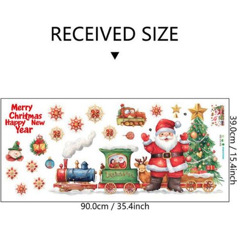 Sticker Noel - PVC Imperméable Amovible - Décoration Fenêtre Noel Train Pere Noel - 1 Feuille 90 x 40 cm (1/5)
