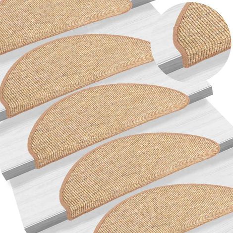 vidaXL Tapis d'escalier 15 pièces 56 x 17 x 3 cm Marron clair Demi-rond (1/5)
