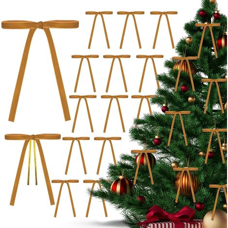 Set mit 24 Samt-Weihnachtsschleifen, 12 x 18 cm, vorgebunden, rustikal, für Weihnachtsbaumschmuck, Vintage-Weihnachtsdekorationen für Girlanden, Kränze, Geschenkboxen, Hochzeitsdekorationen, braun