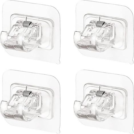 Supporti per asta per tende - Set da 4 - Ganci per asta per tende - Trasparenti - In plastica - Autoadesivi - Installazione senza foratura - Per aste con diametro inferiore a 2,2 cm - Per tende o arma (1/5)