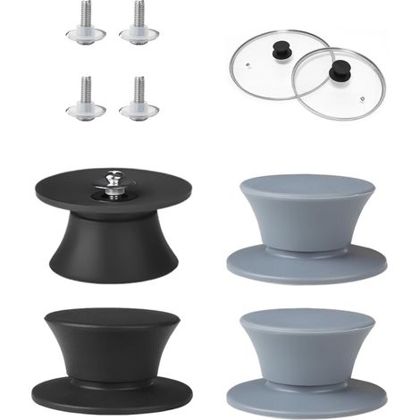 Couvercles de casseroles en silicone, noirs et gris, lot de 4, avec poignées antidérapantes et anti-brûlures, accessoires de remplacement pour couvercles de casseroles, accessoires de cuisine (1/5)
