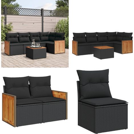 6-tlg. Garten-Sofagarnitur mit Kissen Schwarz Poly Rattan - Gartenmöbel Set - Rattan Möbel - Outdoor Lounge - Esstisch - Sofas - Home & Living (1/5)