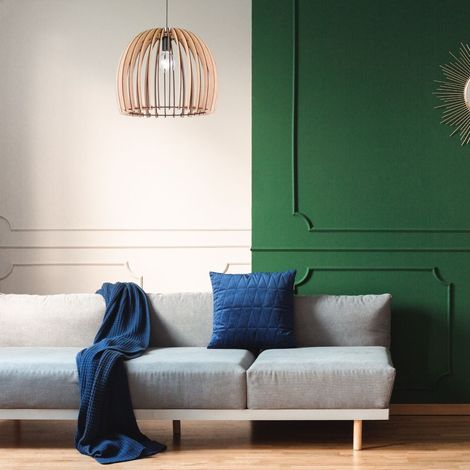 Suspension Bois 1xE27 Dôme Bandes Bois Naturel Ø50 cm Trio Lighting (1/2)