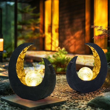 Gartendeko Solarlampen für Außen Outdoor Balkon Deko schwarz gold Mond Glaskugel, 1x LED, LxBxH 29,4x9x30,5 cm, 2er Set