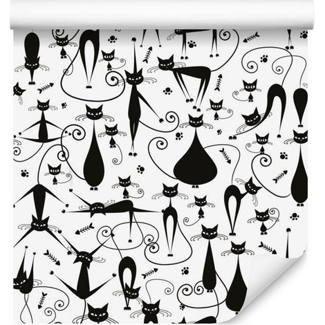 Papier peint chatons noirs joyeux pour salon et chambre 50x1000 cm (1/5)