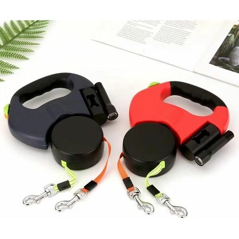 Green Mobility-Laisse Double pour Chien Rétractable avec Deux Longs Cordons de 3 Mètres, Laisse pour Chien Double à 360 ° sans Enchevêtrement pour Promener Deux Chiens Jusqu'à 50 LB(noir) (1/5)