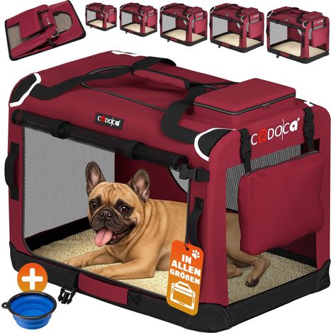 Sac de transport pour animaux M – Respirant, pliable, avec matelas douillet – 60x42x44 cm – Pour chien, chat, rongeur – Rouge foncé – Cadoca