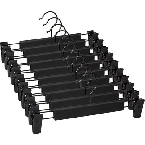 10 Pieces Trouser Hangers, Skirt Hangers, with 2 Non-Slip and Adjustable Clips, for Hanging Trousers, Socks, Skirts - Black MUMU (1/4)