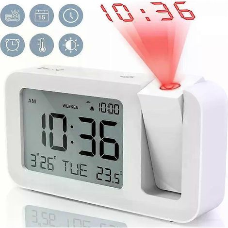 Digitaler Projektionswecker mit wiederaufladbarem LED-Licht und USB-Ladegerät für Büro, Schlafzimmer, Nachttisch oder Schreibtisch (1/4)