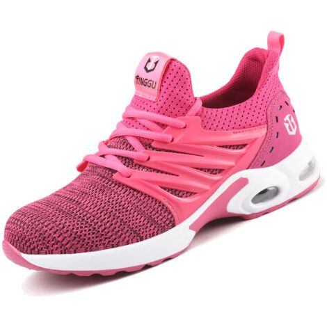 Calzado de seguridad para hombre y mujer, zapatillas de seguridad, calzado de trabajo, calzado de construcción, calzado de seguridad con puntera de acero, color rosa, talla 38. (1/5)
