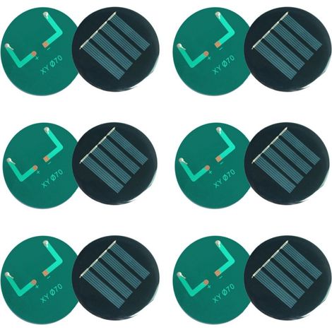 Lot de 6 panneaux solaires ronds en silicium polycristallin, mini modules solaires, adaptés aux chargeurs de jouets légers, aux petites cellules solaires, etc., 70 x 70 mm, 2 V, 110 mA (1/4)