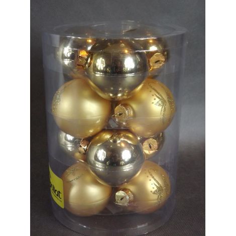 Juego de 12 bolas de cristal doradas de 6 cm de diámetro en una caja de PVC. (1/2)