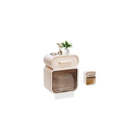 Porte Papier Toilette Mural avec Étagère et Tiroir Rangement Pratique pour Papier Hygiénique, Anti Poussière et Étanche